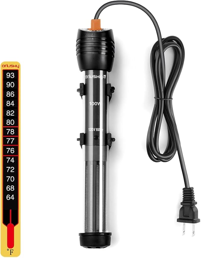 Orlushy Submersible Aquarium Heater,100W Adjustable Fish Tahk Heater with 2 Suction Cups Free Thermometer Suitable for Marine Saltwater and Freshwater
