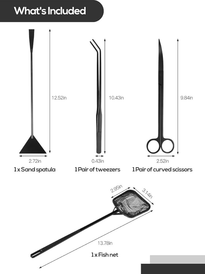4-in-1 Aquarium Kit for Small Aquariums Fish Tanks, Curved Scissors, Curved Tweezers, Sand Spatula, Aquatic Plant Tools Cleaning Kit