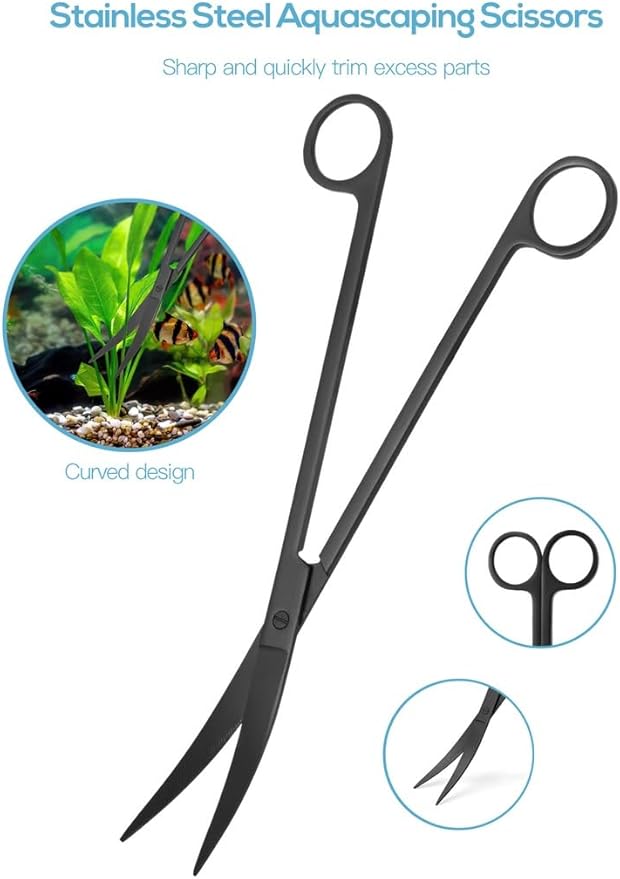 4-in-1 Aquarium Kit for Small Aquariums Fish Tanks, Curved Scissors, Curved Tweezers, Sand Spatula, Aquatic Plant Tools Cleaning Kit