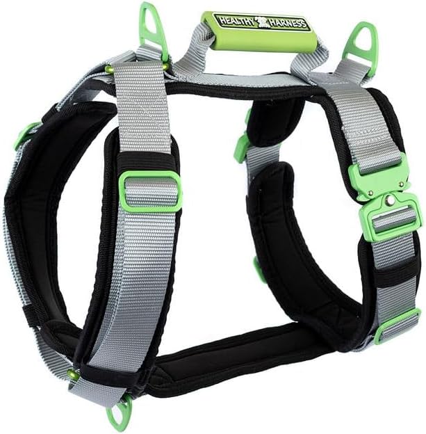 Ultimate Urban Premium Dog Harness - No Choke/Pull/Escape Dog Harness with Adjustable Padding, Heavy Duty, Easy On/Off, High Strength Buckles, Emergency Handle and 3 Connect Points (Silver, XXL)