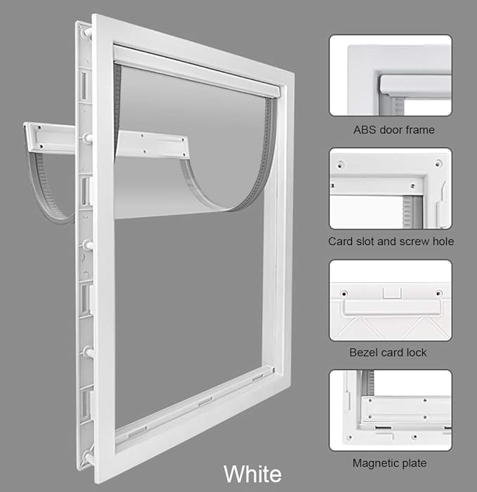 CEESC Dog Door with Soft Transparent Magnetic Flap and Snap-in Closing Panel, Premium PVC Plastic Doggie Door for Small Dog and Cat(M,White)
