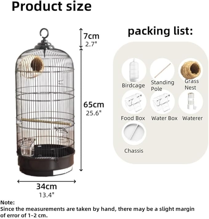 Bird Cage with Wire Mesh, Round Iron Bird Cage, Indoor Parrot Cage, for Small Parrots Parakeets Cockatiels(White)