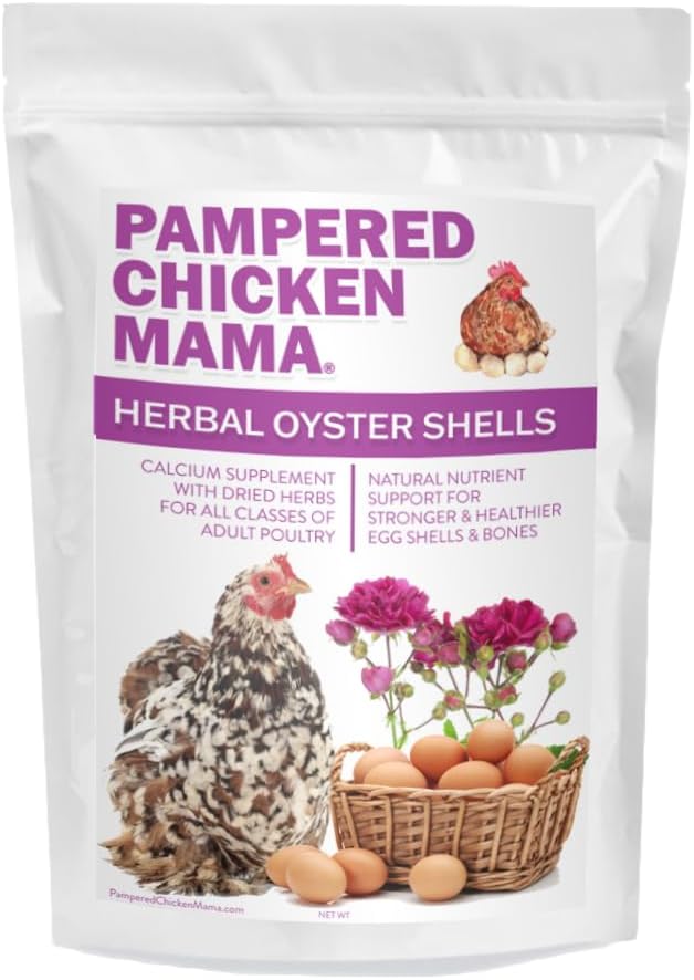 Pampered Chicken Mama Herbal Oyster Shells High Calcium Supplement for Pet Chickens, Ducks, and Other Poultry, Crushed Oyster Shells for Chickens with Herbs (10 POUNDS)