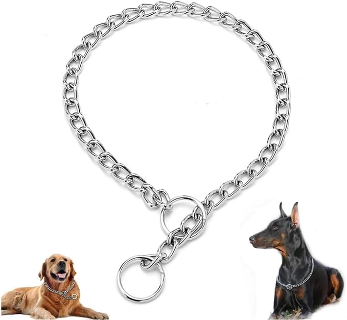 Chain Choke Collar for Dogs, Metal Slip Link Training Heavy Duty Dog Collar Martingale Puppy Collars for XXS XS Small Medium Large Big XL Breed Dogs (Silver, M(Neck Max 18inch) D3mm)
