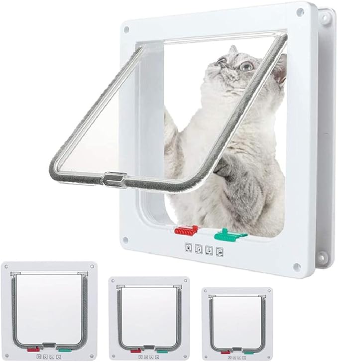 goTeamghjkl Cat Door Flap (Outer Size 9.9" x 9.2"), 4 Way Locking Large Cat Door for Interior Exterior Doors, Weatherproof Pet Door for Cats Doggie Kitties and Kittens with Circumference < 24.8"