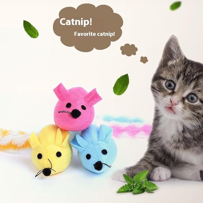 Catnip Mouse Toy, Long Tail Plush Mice for Cats, Interactive Hunting Toy for Indoor Cats, Colorful Soft Cat Toy with Catnip Inside (Yellow)