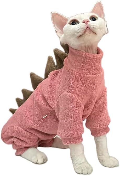 Sphynx cat Clothes, Dinosaur Costume, Hairless Cats Warm Clothes for Cornish Rex and Devon Rex (Red, XL(8-10lbs))