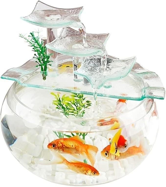 Fish Tank Goldfish Bowl Fish Tank Goldfish Flowing Water Ornament Glass Mini Desktop Home Living Room Aquarium Starter Kits Glass Fish Tank(C)