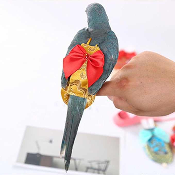 Escape-Proof Parrot Adjustable Flight Suit with Bow(Without Leash), Standalone Reusable Bird Nappy Clothing for Cockatiels,Parakeets & Medium Parrots - Breathable Nylon(Yellow Nylon-S)