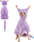 Sphynx Cat Clothes, Warm Cat Jumpsuit with Hat and Tail Cover, Full Set for Hairless Cats, Cornish Rex and Devon Rex (Purple, M(4.5-5.5lbs))