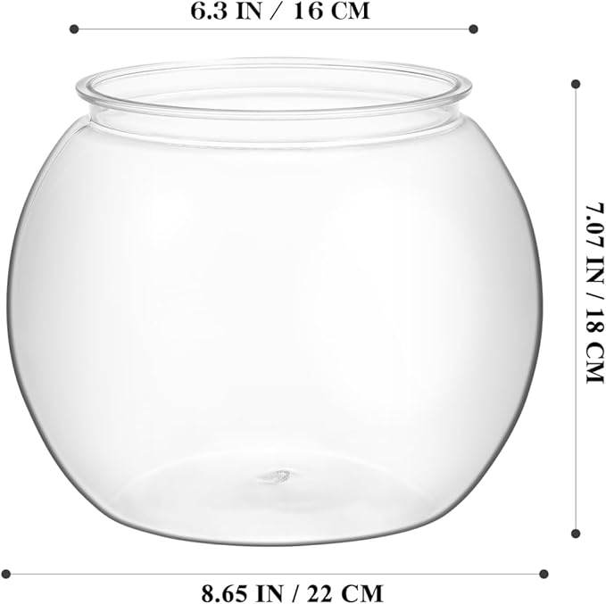 Totority Transparent Round Fish Bowl 8.66 Inch Durable PET Aquarium Tank, Shatterproof Desktop and Bookshelf Decor for Office, Home, Party & Carnival, Stylish Small Fish Tank for Betta & Goldfish