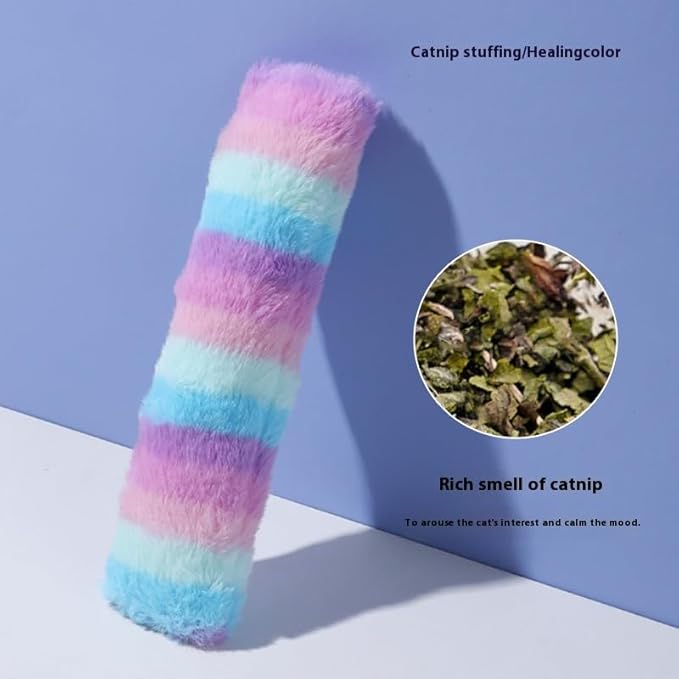 Rainbow Plush Cat Kicker Toy, Interactive Long Pillow for Cats with Catnip and Squeaker, Soft Chew Toy for Boredom Relief and Playtime (A02)