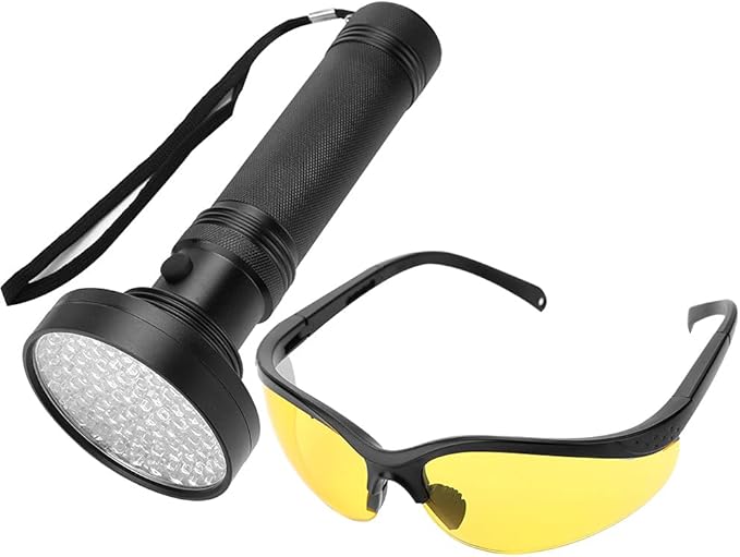100 LEDs Flashlight, Pet Urine Detector, Aluminum Alloy, with Sunglasses for Scorpion Currency ID Card
