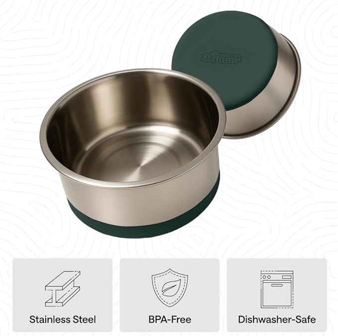 GORILLA GRIP Dog Bowls, Heavy Duty 304 Stainless Steel, Holds 6 Cups Each (48 fl oz) Food and Water Bowl for Feeding Dogs and Cats, Dishwasher Safe, Rust Resistant, BPA Free Rubber Base Set of 2 Green