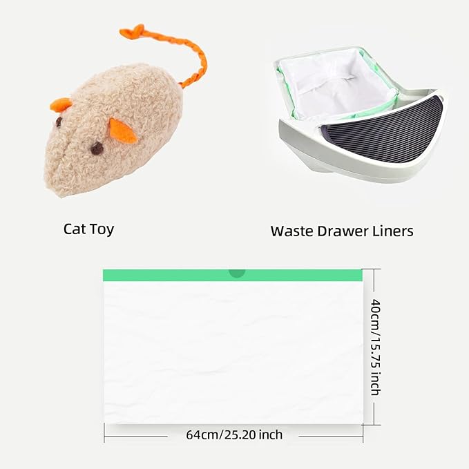 200 Count Waste Drawer Liners Bags Compatible with Litter Box Robot 4/5/3, Thick Self-cleaning Cat Litter Box Liners refill with Drawstring Heavy Duty 10-12 Gallons of Capacity