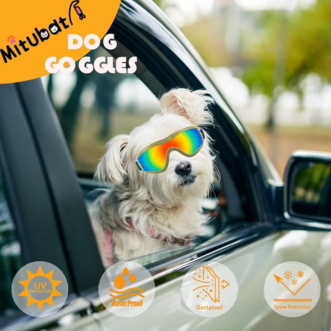 Dog Goggles Small Breed Dog Sunglasses with Adjustable for UV Protection Eyewear Doggy Doggie Puppy Glasses Anti-Fog Wind Dust Snowproof (Green Frame Red Lens)