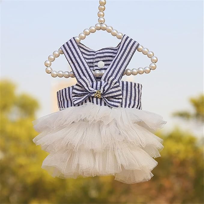 Dog Dresses, Fashion Pet Dog Clothes, Striped Mesh Puppy Dogs Princess Dresses (Pink/Blue/Denim(3pack), X-Small)