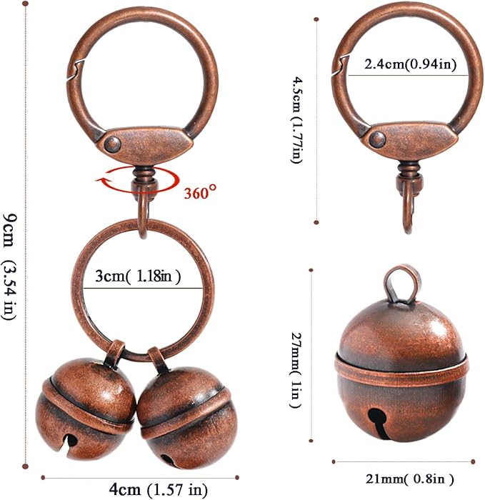 Copper Dog Bells for Collars with Quick-Release Clasp - Audible Safety Trackers for Medium to Large Dogs, Outdoor Collar Accessories(Copper)