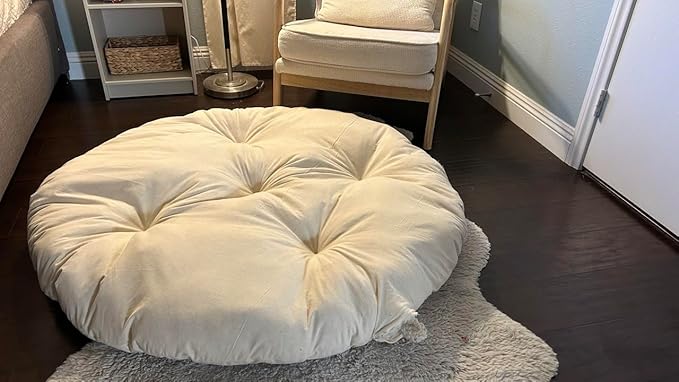Round Dog Bed Insert Natural – Muslin Cotton Cover with Raw Cotton Filling, Breathable, Plastic-Free, Replacement Cushion (X Large 42" x 4")