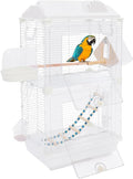 2-Door Wrought Iron Bird Cage Parakeet Cage with Roof & Handles, 28" H Parrot Cage Pet Birds Flight Cage, Interactive Birdcages Bird House Travel Cages for 1-3 Birds (Transparent)