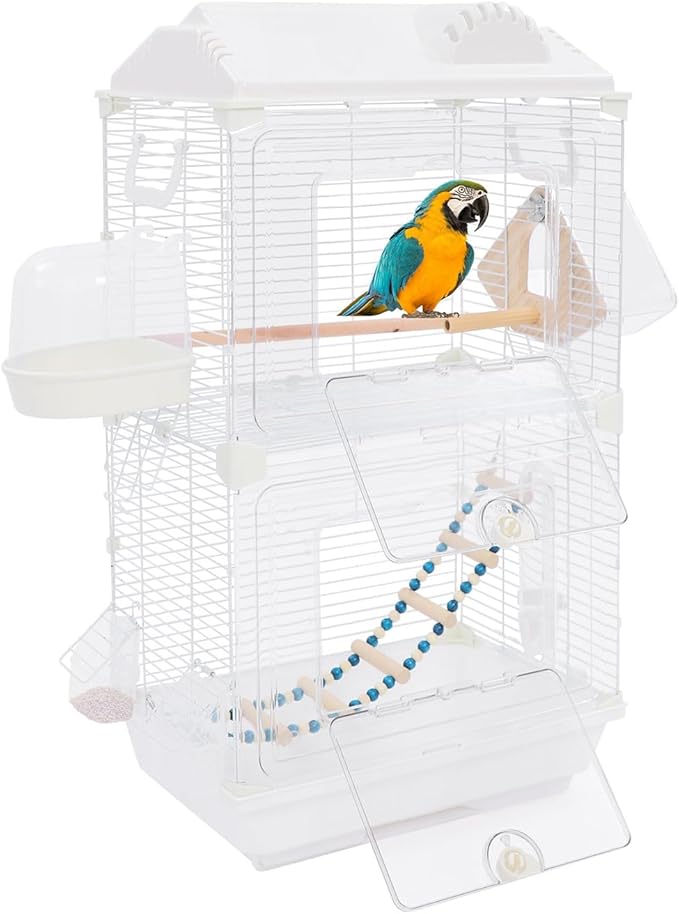 28-inch Roof Top Medium Parakeet Bird Cages, Double-Door Travel Pet Flight Birdcage for Parakeets Finches Canaries Lovebirds Small Quaker Parrots Cockatiels Budgie Green Cheek Conure