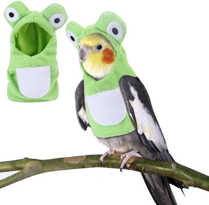 Sun Conure Bird Diaper Flight Suit Frog Shape Hoodie Cosplay Photo Prop for Parrots African Greys Parakeet Cockatiel, Bird Hoodie Small Animals Apparel (L)