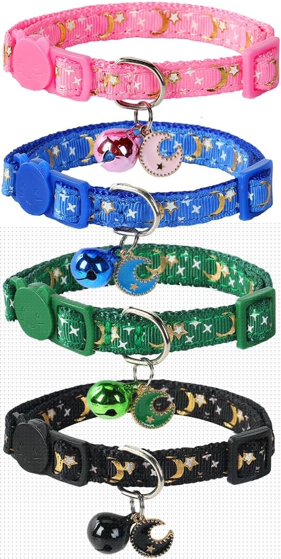 SuperBuddy Cat Collars Breakaway with Bell - 4 Pack Cat Safety Collars for Boys & Girls - Safety Buckle Kitten Collar for Pet Supplies,Stuff,Accessories