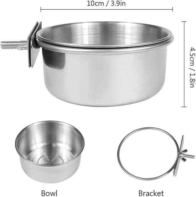 4 pcs Bird Feeding Dish Cups, Parrot Stainless Steel Food Bowl Cage Water Feeder with Clamp Holder for Parrots Cockatiel Budgies Lovebird Parakeet Feeding Cups with 4 Spoon