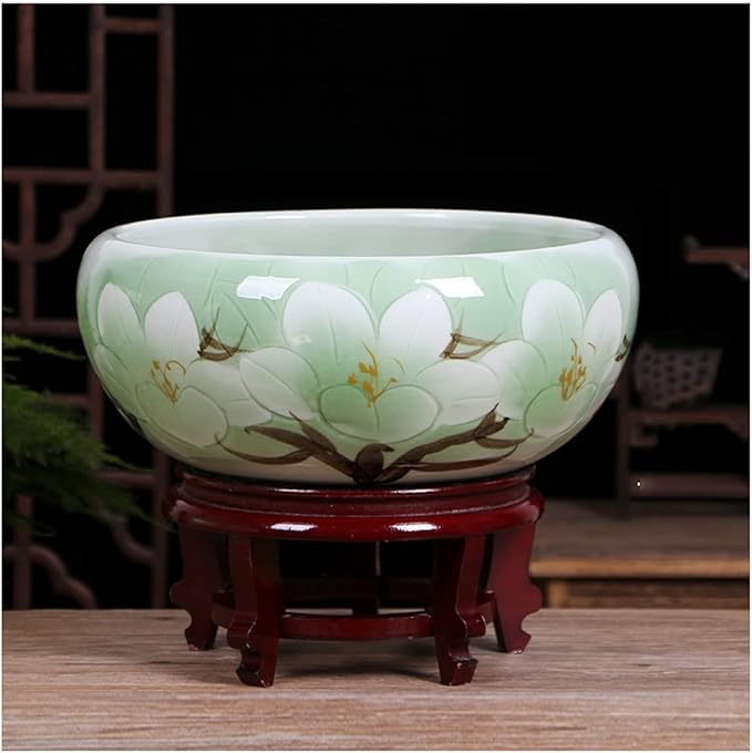 Fish Tabk Aquarium Fish Tank Blue and White Ceramic Goldfish Bowl Home Living Room Office Desktop Fish Culture Bowl Aquarium Starter Kits Cool Fish Tank(Color:B,Size:41CM)
