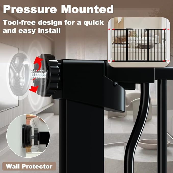 40.55" Extra Tall Dog Gate for Doorways & Stairs, 65.8-68.5" Extra Wide, Pressure Mounted, Auto Close, Black