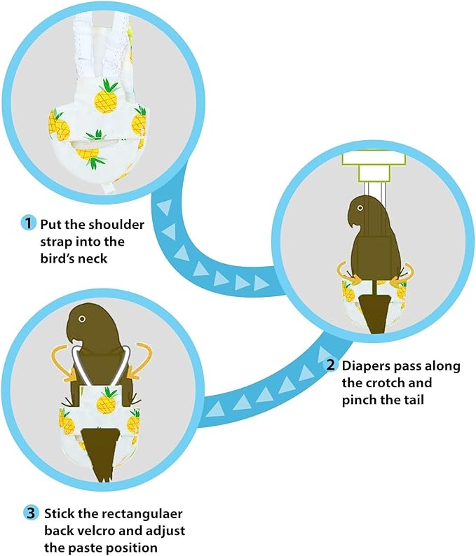 6-Piece Bird Diaper Set for Parrots, Reusable Protective Flight Suits with Waterproof Inner Layer, Washable Urine Wet Suit for Cockatiel, Parakeet, Budgie, and Small Birds(M)