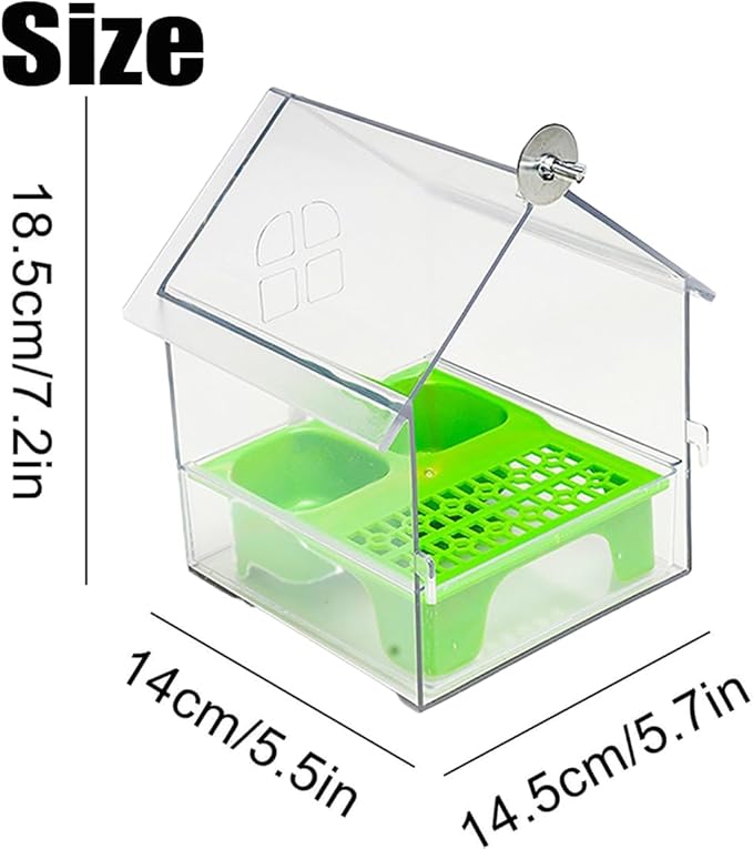 Pull-Out External Parrot Feeder, Clear Hanging Bird Feeder House, No Mess Bird Feeders for Cage, Birds Feeding & Watering Supplies for Parakeet Canary Cockatiel Finch (Green)