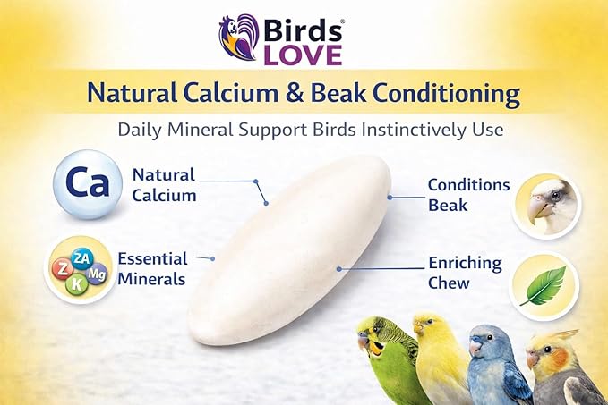 Birds LOVE 3.5-4″ Cuttlebones for Birds – 100% Natural Sun-Dried Calcium Carbonate Mineral Supplement – for Parakeets, Budgies, Cockatiels, Finches & Canaries – 4 lb with Holder – Made in Vietnam