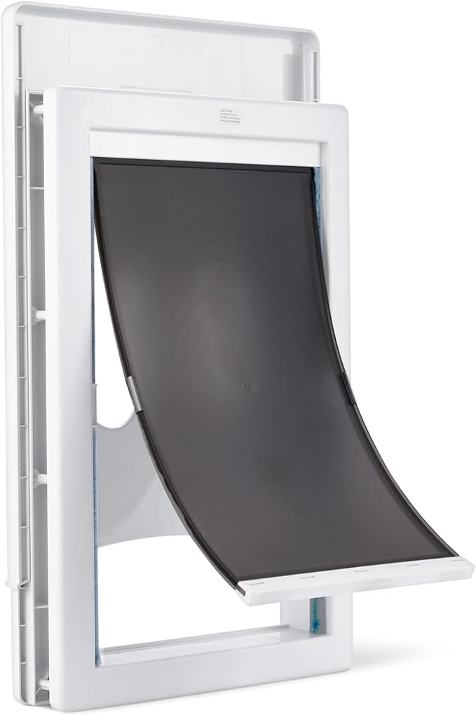 Amazon Basics Adjustable Plastic Dog and Cat Door, Large, 20.00’’ x 13.31’’ x 4.45’’, White and Grey