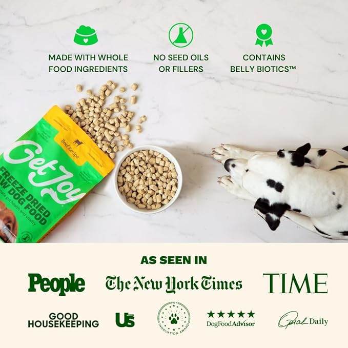 Get Joy Freeze Dried Raw Chicken Dog Food, High Protein Grain Free Meal, Topper & Treat, Gut Health Support with Probiotics, Small to Large Breed, 32oz Bag