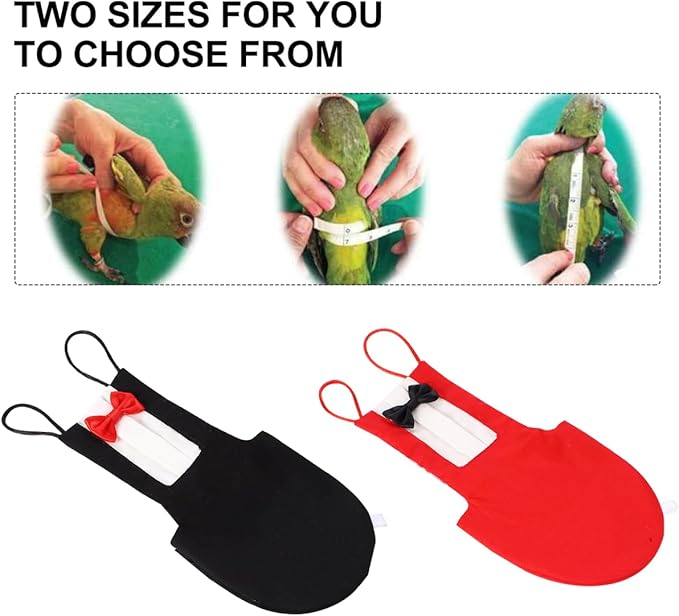 Alasum Reusable Washable Parrot Diaper Flight Suit with Bowtie Black and Red Bird Nappy Outfit for Budgie Cockatiel Conure Travel Home Decor (2Pcs XL)