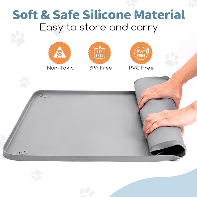 Pee Pad Holder, Silicone Dog Puppy Pad Tray for DogTraining Pads Non-Slip Leak-Proof High Edge Mat, Dog Potty Tray for Home Floor Protection- Grey 25" x 36"
