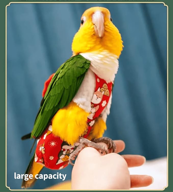 Bird Flight Suits Diapers, Parrot Diapers for Monk Parakeets, Cockatiels, Parrot Clothes Costume, Bird Training Nappy Suit Liners Clothes (Large,Pink)
