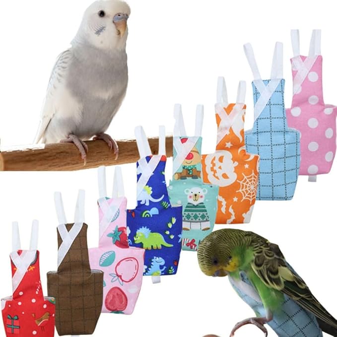 4pcs Bird Diaper Parrot Flight Suit with Waterproof Inner Layer Pigeon Pants Parrot Nappy Reusable Cockatiel Clothes Adjustable for Parakeet Mini Macaw Budgie Canary - color2 S