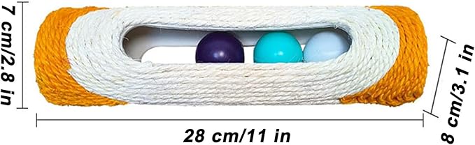 Cylindrical Scratching Board Sisal Cat Toys with 3 Pcs Ringing Balls 11 in Scratching Roller for Indoor Cats Playing (Rose Red)