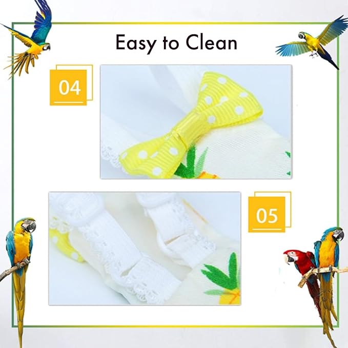Bird Diaper Carrier Flight Suit Straps, Reusable Training Diaper Set Liners with Hook and Tow Eyes for Parrots and Cockatiels (Strawberry Red, XS)
