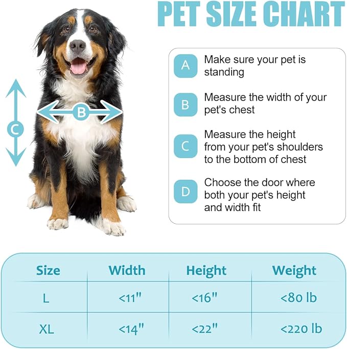 Dog Door for Wall, Energy Efficient French Doggy Door with Aluminum Frame, Telescoping Tunnel and Magnetic Flaps, Easy Install for Walls 4"- 7 7/8" Thick, XLarge