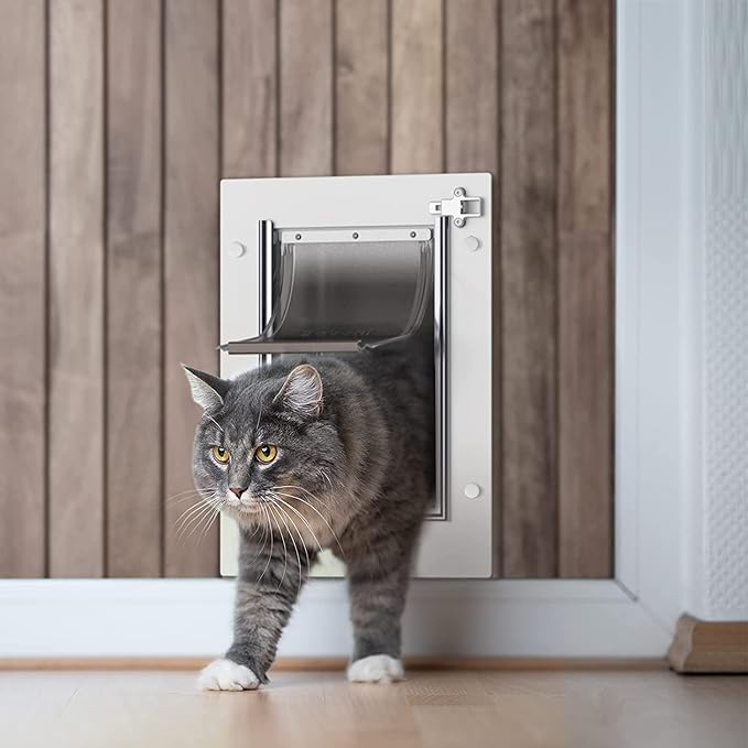 Baboni Pet Door for Wall, Steel Frame and Telescoping Tunnel, Aluminum Lock, Double Flap Dog Door and Cat Door, Strong and Durable (Pets Up to 12 Lb) -Small