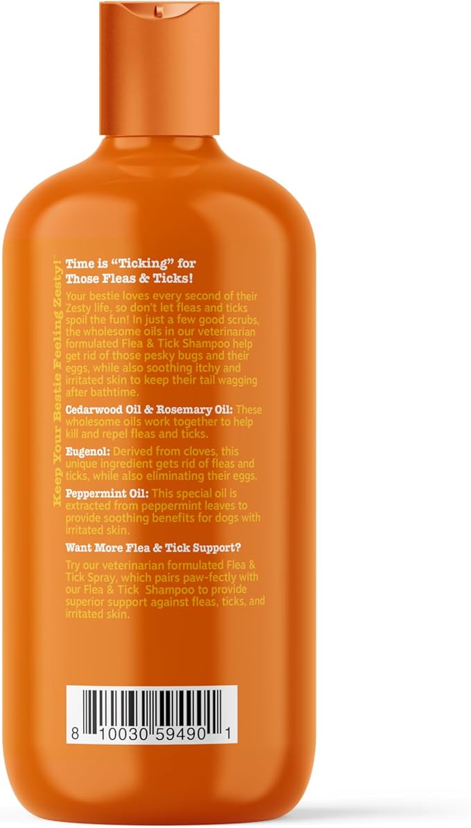 Zesty Paws Flea and Tick Shampoo for Dogs - Veterinarian Formulated Flea Shampoo for Dogs to Kill Fleas, Ticks & Their Eggs - Soothes Itchy & Irritated Dog Skin - Cedarwood, Rosemary & Peppermint Oil