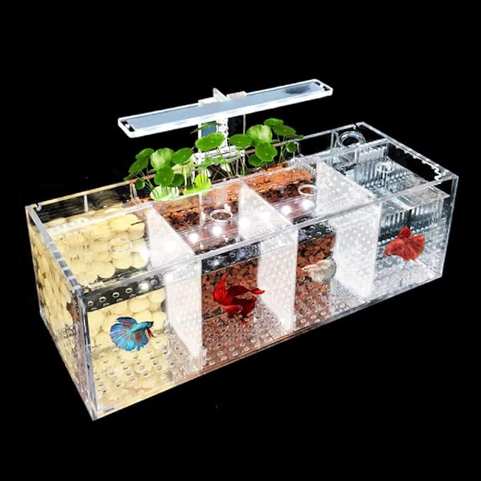 Acrylic LED Aquarium, Professional Betta Fish Tank, Transparent Aquarium Starter Kits, Ultra Clear Acrylic Fish Bowl, Rimless Desktop Betta Fish Tank,4 Rooms