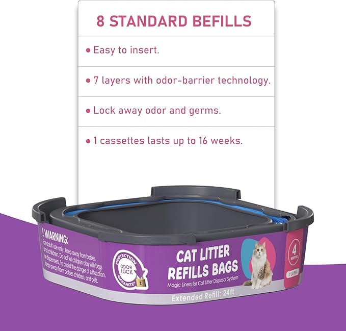 Cat Litter Refill Bags Cartridge, Compatible with Litter Cat Genie Standard, Plus, XL, XL+ Pail Refills, 7-Layer Odor Control Pet Waste Bags 12 Pack