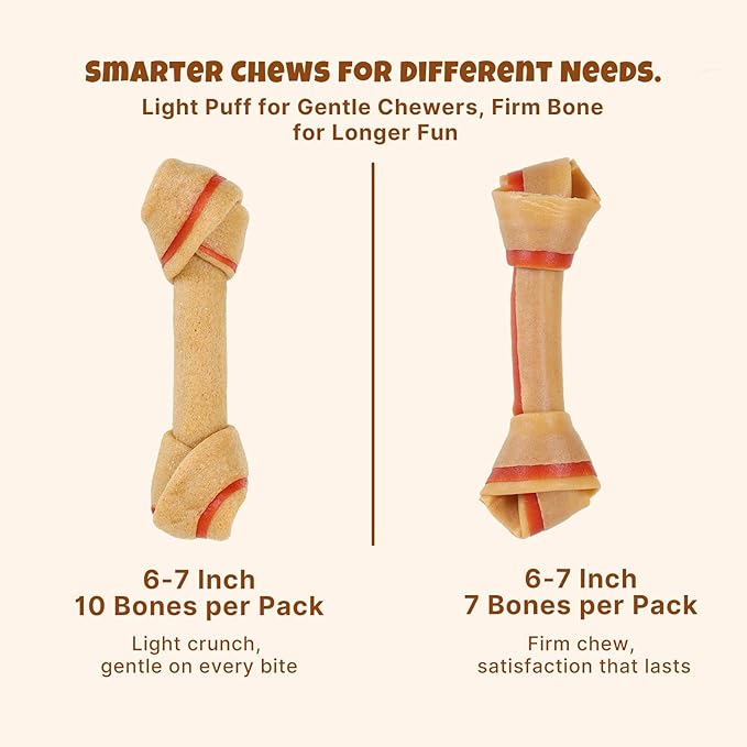 Havira Rawhide Free Dog Chew Bone, Puffed Peanut Flavor 10 Count Value Pack, 6–7 Inch Long Chews Easy to Digest for Daily Rewards, Training or Calm Chewing, Safe Rawhide Alternative Dogs Love