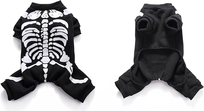 Halloween Fancy Fleece Dogs Cats Warm Pajama Coat Skeleton Costumes for Teddy, Pug, Chihuahua, Shih Tzu, Yorkshire Terriers, Papillon B-Black/White XS