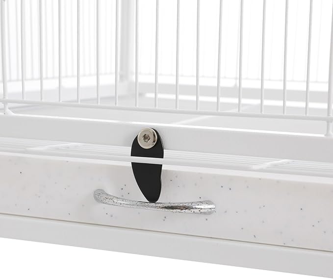 Large Modern Bird Cage 46" for Parrots,Iron Birdcage with Rolling Lockable Wheels & Storage Shelf,Open Top Design & Feeding Doors for Cockatiels Parakeets (White)