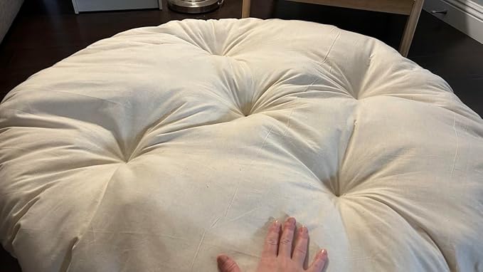 Round Dog Bed Insert Natural – Muslin Cotton Cover with Raw Cotton Filling, Breathable, Plastic-Free, Replacement Cushion (Large 35" x 4")
